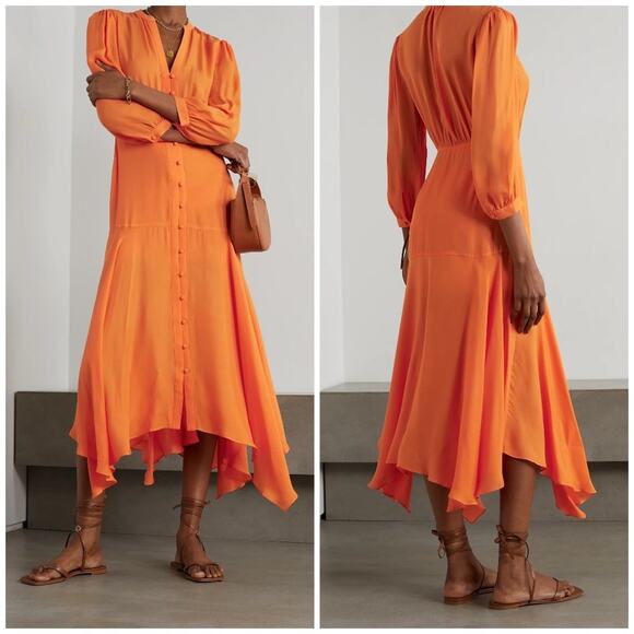 NEW Veronica Beard Roksanda Asymmetric Silk-Blend Dress Tangerine Orange - Picture 1 of 13